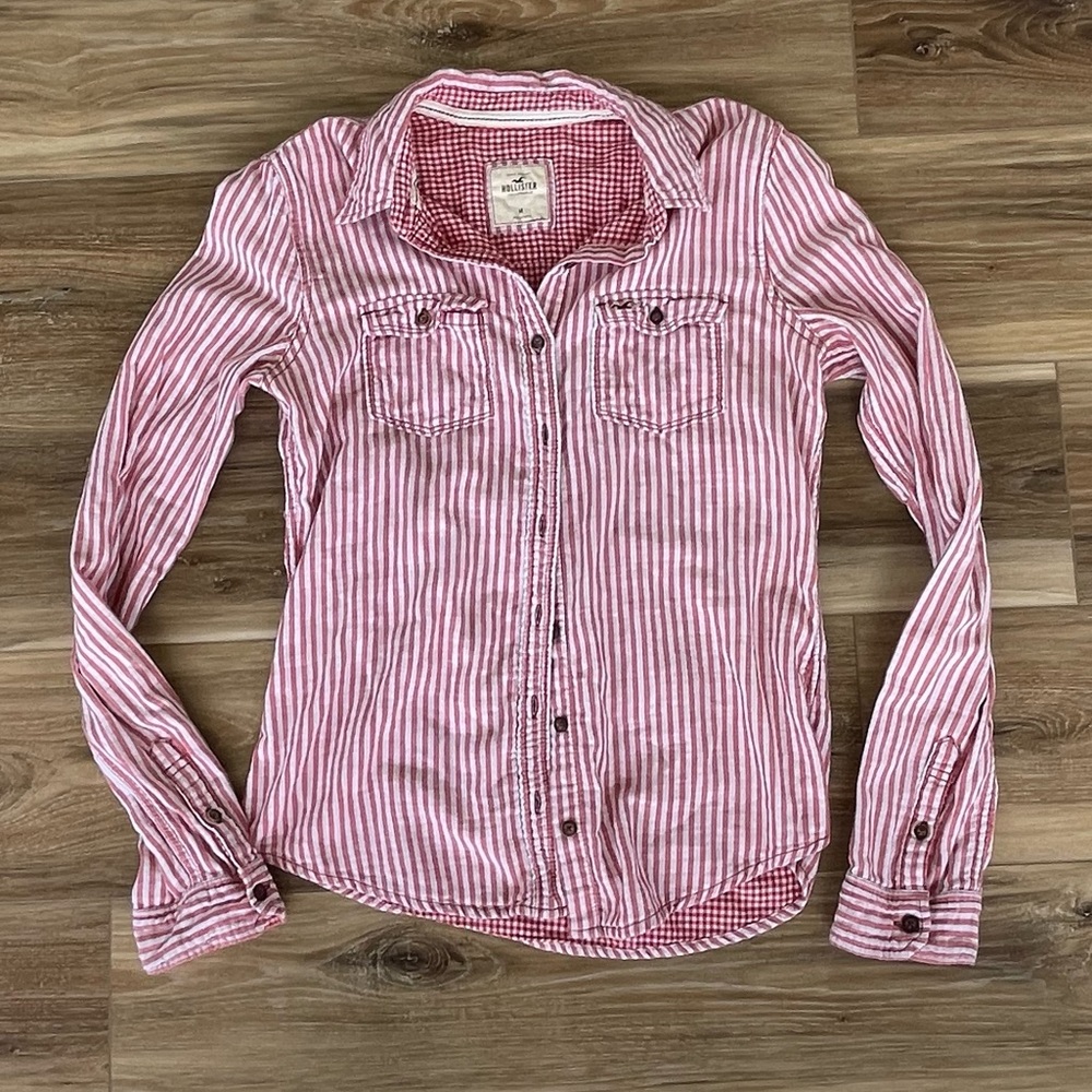 HOLLISTER STRIPED FLANNEL BUTTON DOWN SHIRT